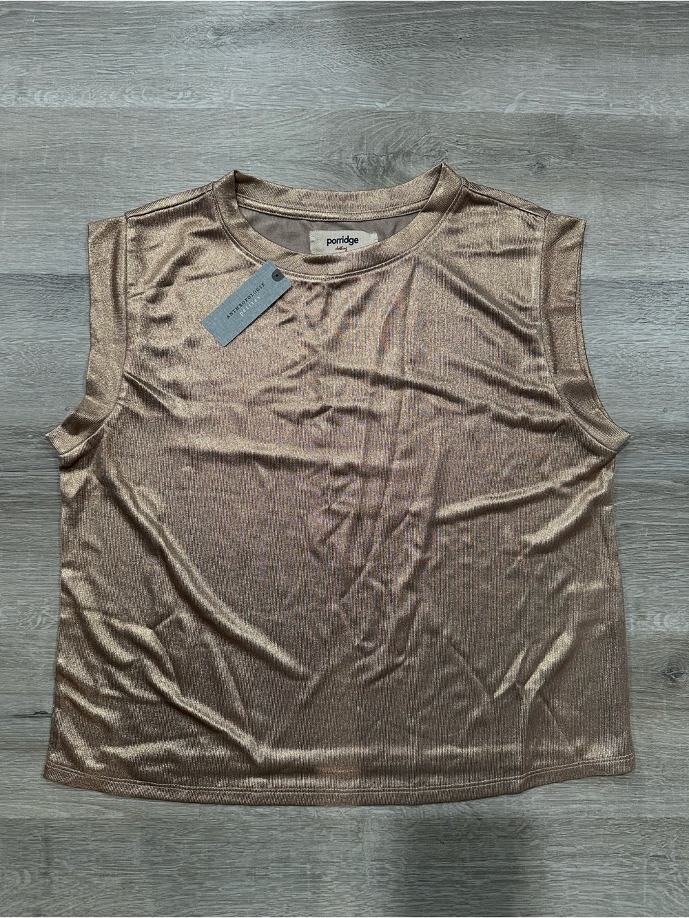 N121 NWT Porridge Muscle Tee Top Womens S Petite Copper Metalic Anthropologie
